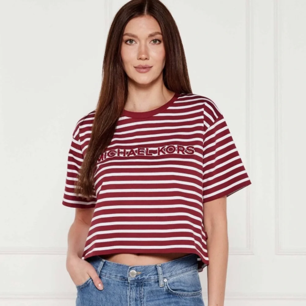 Michael Kors Red and White Striped Crop Top